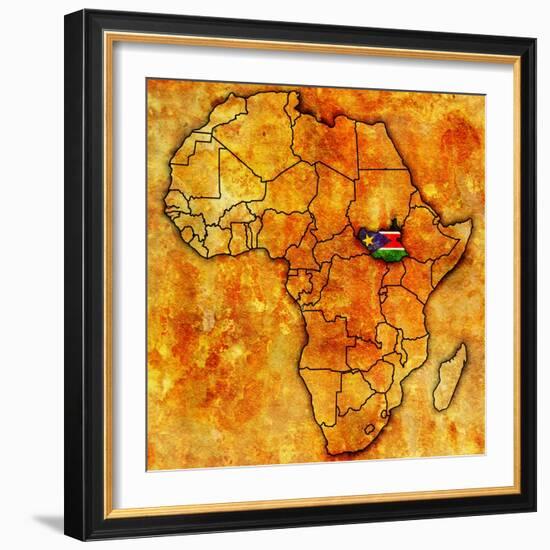 South Sudan on Actual Map of Africa-michal812-Framed Art Print