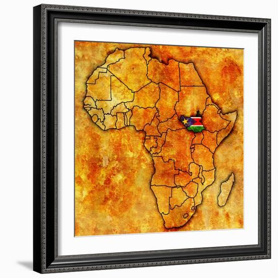 South Sudan on Actual Map of Africa-michal812-Framed Premium Giclee Print