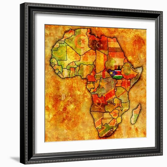 South Sudan on Actual Map of Africa-michal812-Framed Art Print