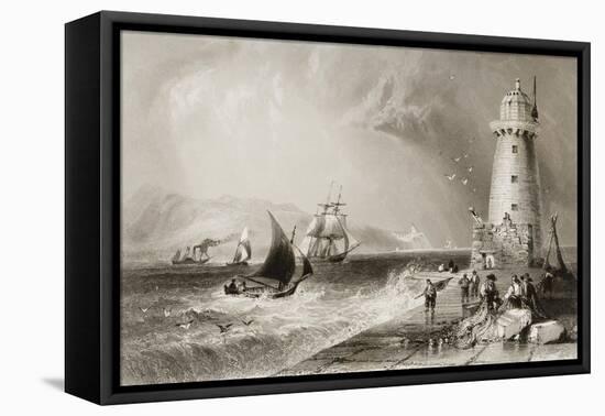 South Wall Lighthouse with Howth Hill in the Distance, Dublin-William Henry Bartlett-Framed Premier Image Canvas