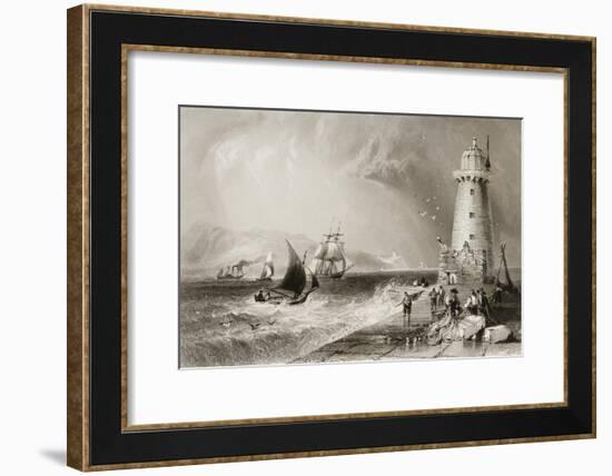 South Wall Lighthouse with Howth Hill in the Distance, Dublin-William Henry Bartlett-Framed Giclee Print