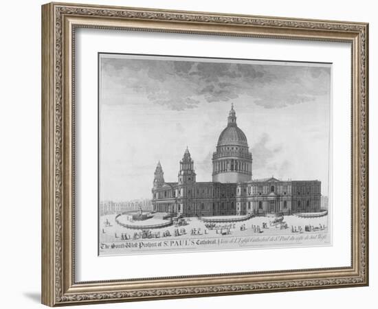 South-West View of St Paul's Cathedral, City of London, 1750-null-Framed Giclee Print