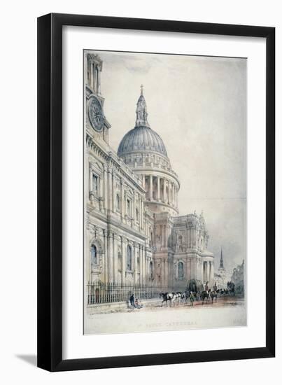 South-West View of St Paul's Cathedral from St Paul's Churchyard, City of London, 1842-Charles Walter Radclyffe-Framed Giclee Print