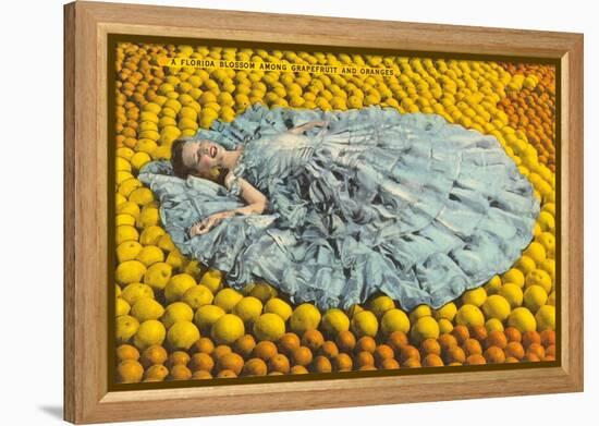 Southern Belle Lying on Oranges, Florida-null-Framed Stretched Canvas