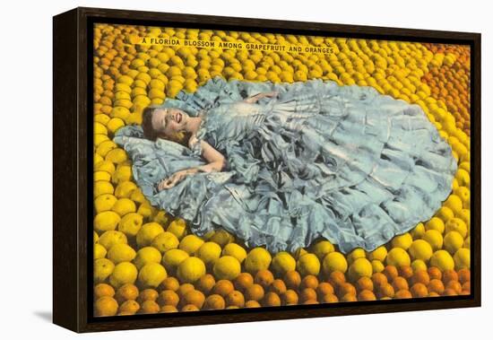 Southern Belle Lying on Oranges, Florida-null-Framed Stretched Canvas