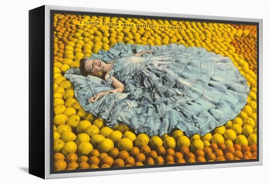 Southern Belle Lying on Oranges, Florida-null-Framed Stretched Canvas