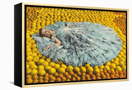 Southern Belle Lying on Oranges, Florida-null-Framed Stretched Canvas