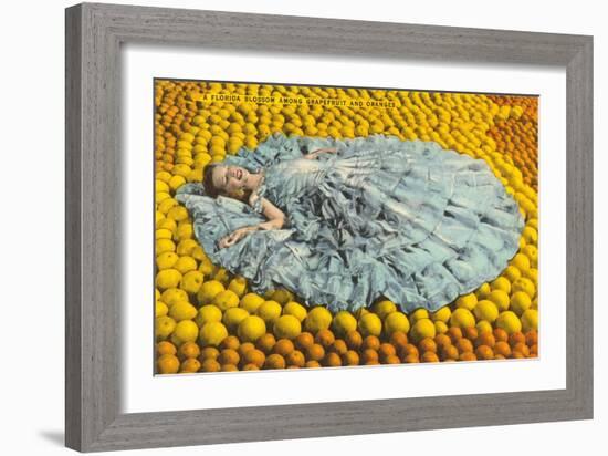 Southern Belle Lying on Oranges, Florida-null-Framed Premium Giclee Print