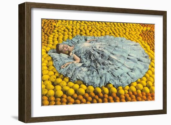 Southern Belle Lying on Oranges, Florida-null-Framed Premium Giclee Print