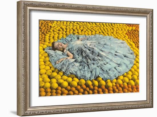 Southern Belle Lying on Oranges, Florida-null-Framed Art Print