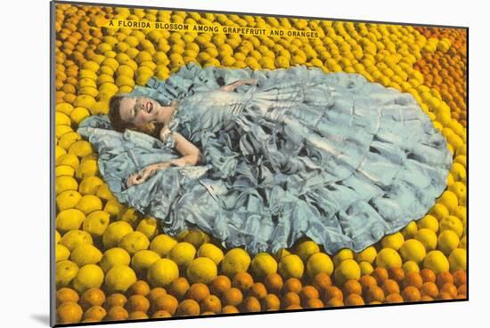 Southern Belle Lying on Oranges, Florida-null-Mounted Art Print