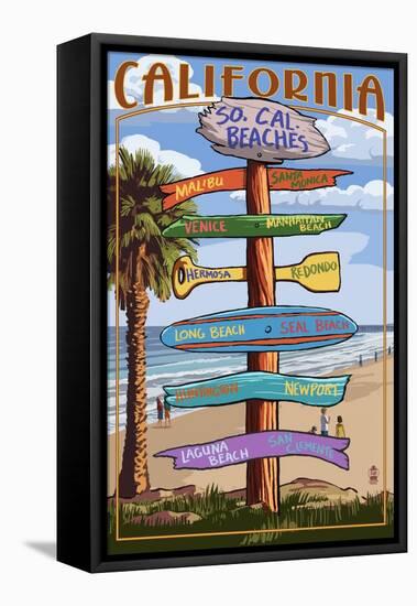 Southern California Beaches - Destination Sign-Lantern Press-Framed Stretched Canvas
