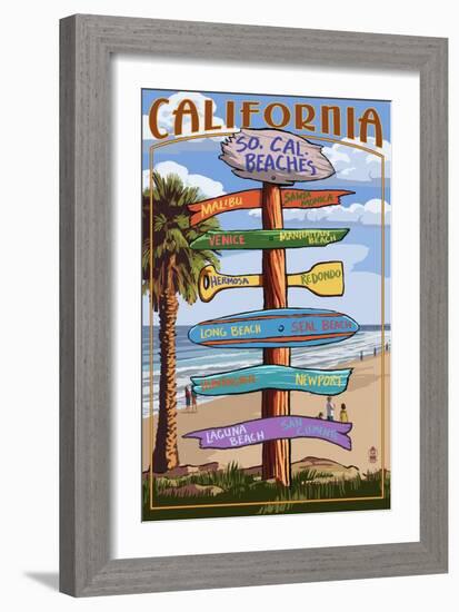 Southern California Beaches - Destination Sign-Lantern Press-Framed Art Print