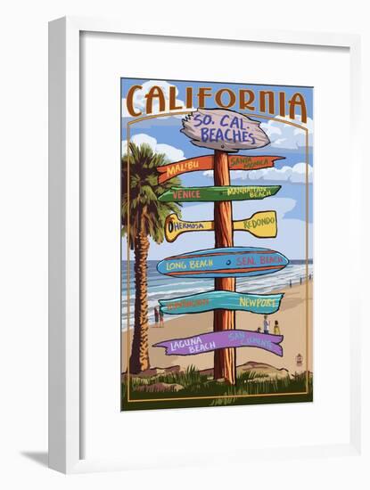 Southern California Beaches - Destination Sign-Lantern Press-Framed Art Print