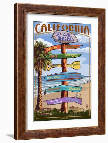 Southern California Beaches - Destination Sign-Lantern Press-Framed Art Print