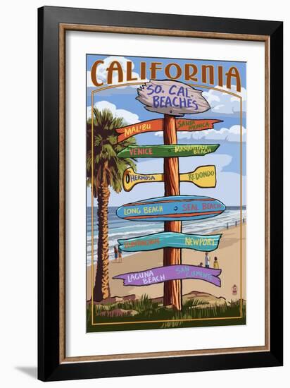 Southern California Beaches - Destination Sign-Lantern Press-Framed Art Print