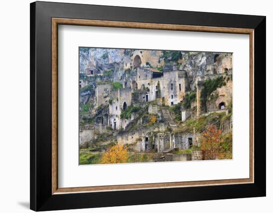 Southern Italy, Basilicata, canyon carved out by the Gravina. uninhabited caves in Sasso Caveoso.-Emily Wilson-Framed Photographic Print