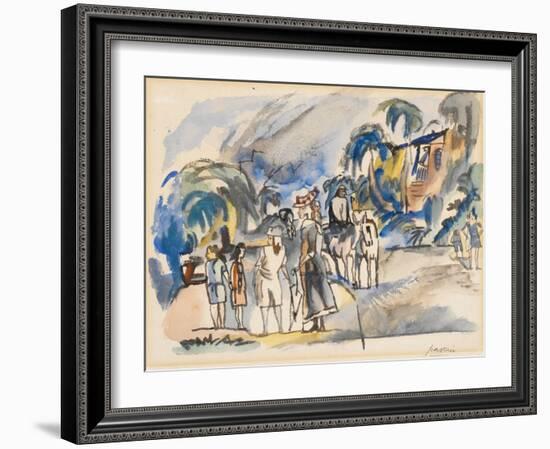 Southern Landscape with Mother and Children (W/C on Paper)-Jules Pascin-Framed Giclee Print
