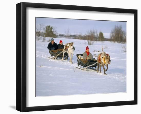 Southern Lapp Man with Reindeer Sledge, Roros, Norway, Scandinavia-Adam Woolfitt-Framed Photographic Print