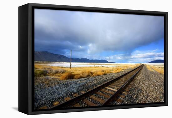 Southern Pacific Railway under Storm Clouds, Black Rock Desert,Nevada-Richard Wright-Framed Premier Image Canvas
