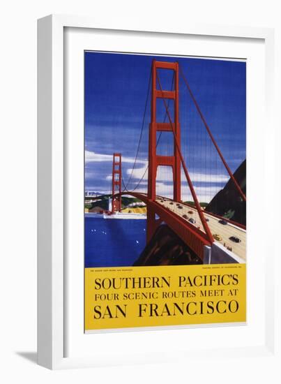 Southern Pacific's Four Scenic Routes Meet at San Francisco Travel Poster-null-Framed Giclee Print