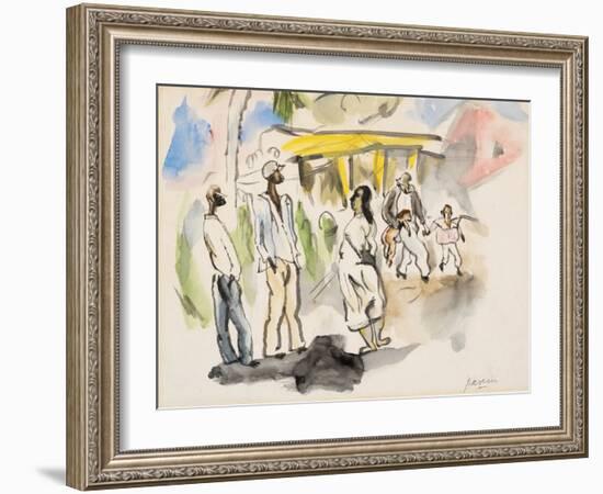 Southern Scene: Four African Americans, Two Children (W/C on Paper)-Jules Pascin-Framed Giclee Print