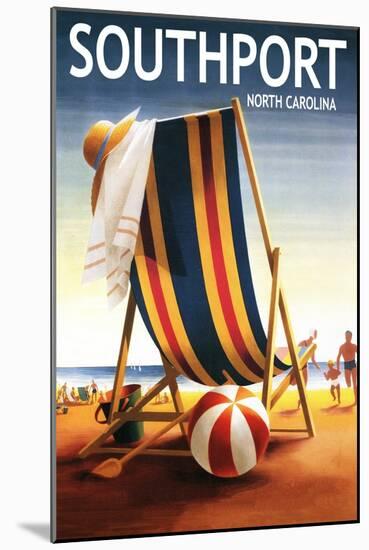 Southport, North Carolina - Beach Chair and Ball-Lantern Press-Mounted Art Print