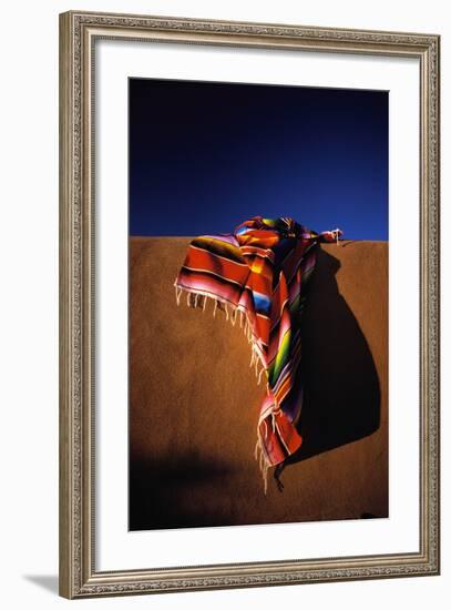 Southwest Blanket on Adobe Wall-Jim Zuckerman-Framed Photographic Print