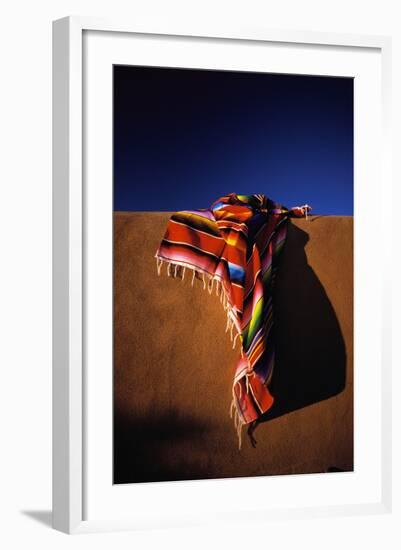 Southwest Blanket on Adobe Wall-Jim Zuckerman-Framed Photographic Print