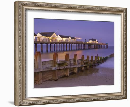 Southwold Pier and Wooden Groyne at Sunset, Southwold, Suffolk, England, United Kingdom, Europe-Neale Clark-Framed Photographic Print