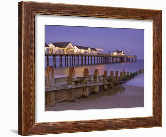 Southwold Pier and Wooden Groyne at Sunset, Southwold, Suffolk, England, United Kingdom, Europe-Neale Clark-Framed Photographic Print