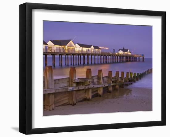 Southwold Pier and Wooden Groyne at Sunset, Southwold, Suffolk, England, United Kingdom, Europe-Neale Clark-Framed Photographic Print