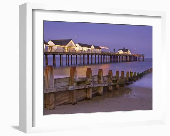 Southwold Pier and Wooden Groyne at Sunset, Southwold, Suffolk, England, United Kingdom, Europe-Neale Clark-Framed Photographic Print