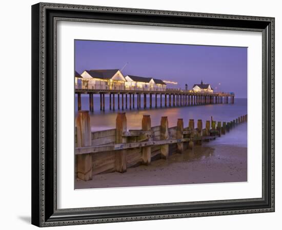 Southwold Pier and Wooden Groyne at Sunset, Southwold, Suffolk, England, United Kingdom, Europe-Neale Clark-Framed Photographic Print