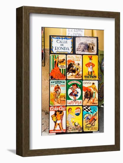 Souvenir copies of old Spanish advertisements, printed on metal. Ronda, Malaga Province, Andalus...-null-Framed Photographic Print