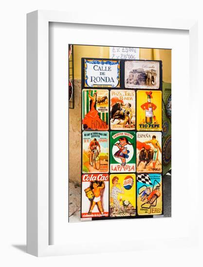 Souvenir copies of old Spanish advertisements, printed on metal. Ronda, Malaga Province, Andalus...-null-Framed Photographic Print