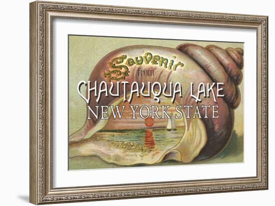 Souvenir from Chautauqua Lake, New York Shell and Sunset-Lantern Press-Framed Art Print