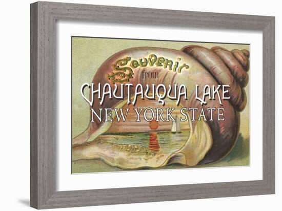 Souvenir from Chautauqua Lake, New York Shell and Sunset-Lantern Press-Framed Art Print