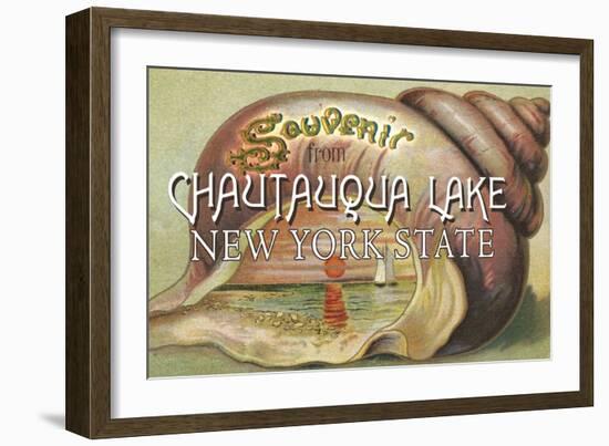 Souvenir from Chautauqua Lake, New York Shell and Sunset-Lantern Press-Framed Art Print