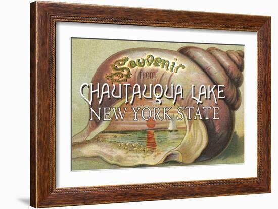 Souvenir from Chautauqua Lake, New York Shell and Sunset-Lantern Press-Framed Art Print