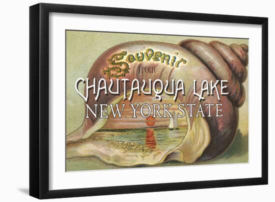 Souvenir from Chautauqua Lake, New York Shell and Sunset-Lantern Press-Framed Art Print