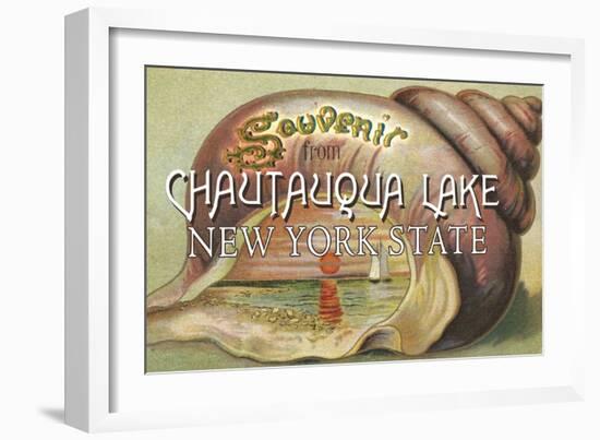 Souvenir from Chautauqua Lake, New York Shell and Sunset-Lantern Press-Framed Art Print