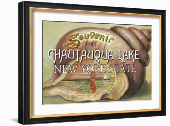 Souvenir from Chautauqua Lake, New York Shell and Sunset-Lantern Press-Framed Art Print