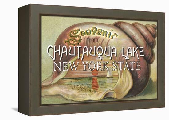 Souvenir from Chautauqua Lake, New York Shell and Sunset-Lantern Press-Framed Stretched Canvas