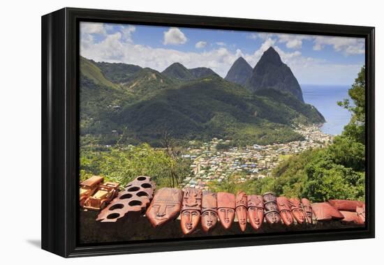 Souvenir Stall with View of the Pitons and Soufriere-Eleanor-Framed Premier Image Canvas