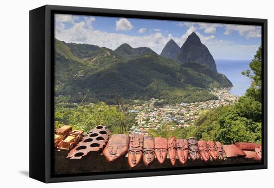 Souvenir Stall with View of the Pitons and Soufriere-Eleanor-Framed Premier Image Canvas