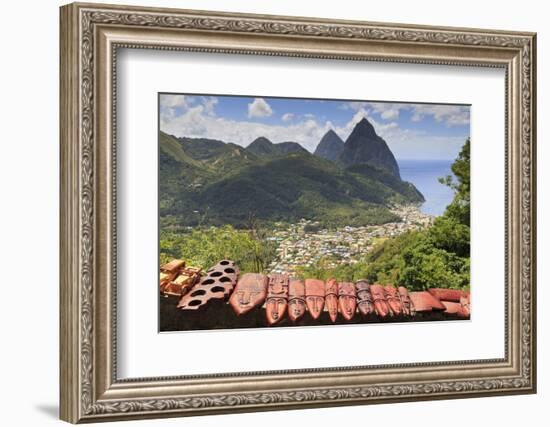 Souvenir Stall with View of the Pitons and Soufriere-Eleanor-Framed Photographic Print