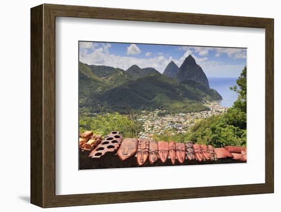 Souvenir Stall with View of the Pitons and Soufriere-Eleanor-Framed Photographic Print