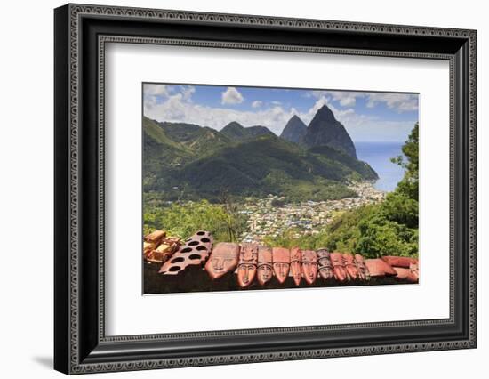 Souvenir Stall with View of the Pitons and Soufriere-Eleanor-Framed Photographic Print