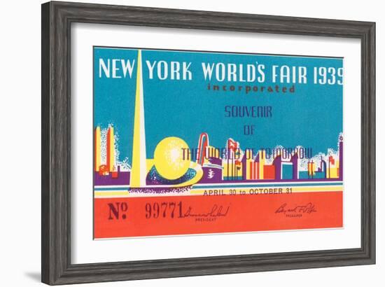 Souvenir Ticket to New York World's Fair, 1939-null-Framed Art Print